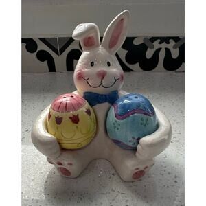 Vintage Large Easter Bunny Holding Colorful Eggs Salt And Pepper Shaker Set 1995